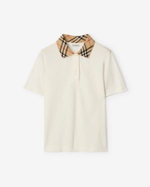 Burberry Check Collar Cotton Polo Shirt - White