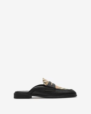 Burberry Check And Leather Opal Mules - Noir