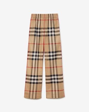 Burberry Check Cotton Pants - Natural