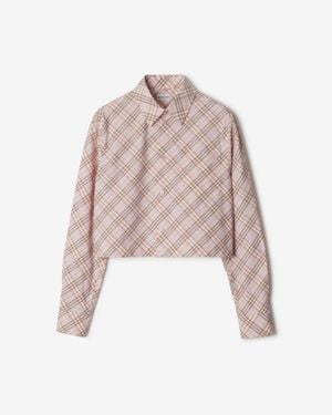 Burberry Cropped Check Cotton Shirt - Pink