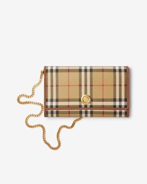 Burberry Check Chain Strap Wallet - Natural