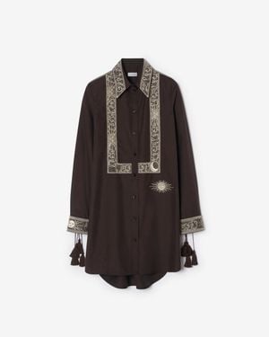Burberry Embroidered Silk Shirt Dress - Brown
