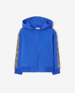 Burberry Childrens Check Trim Cotton Zip Hoodie - Blue