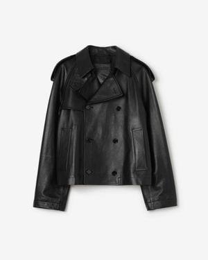 Burberry Cropped Leather Leadenham Trench Coat - Black