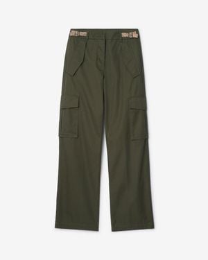 Burberry Check Trim Gabardine Cargo Pants - Green