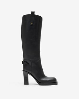 Burberry Leather Cavalier Heel Boots - Black