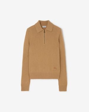 Burberry Long-Sleeve Cashmere Polo Shirt - Natural