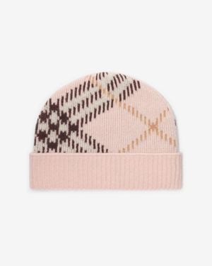 Burberry Check Cashmere Blend Beanie - Pink