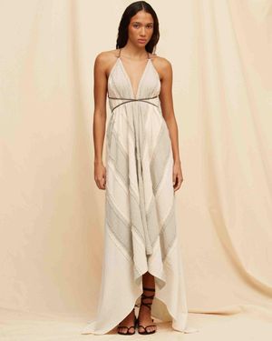 Caravana Yatzil Lines Maxi Dress Artisanal Cotton - Grey