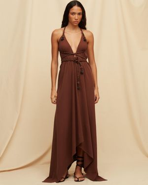 Caravana Yatzil Tassel Maxi Dress Artisanal Cotton - Brown