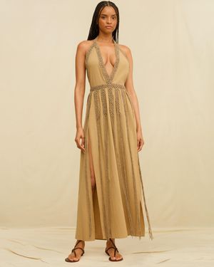Caravana Soraya Long Dress Artisanal Cotton - Brown