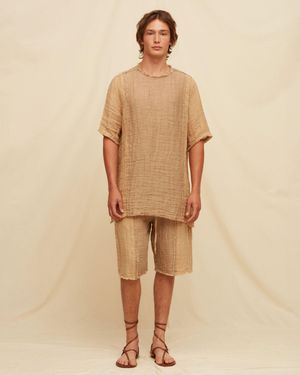 Caravana Damoni Lines Shirt Linen Cotton - Brown