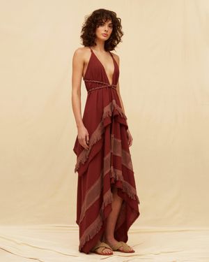 Caravana Koa Maxi Dress Artisanal Cotton - Red