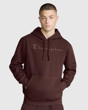 Champion Powerblend Hoodie, Tonal Script Logo - Brown