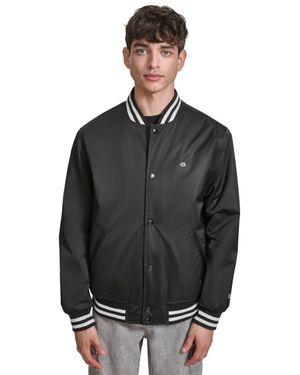 Champion Logo Striped-Trim Varsity Jacket - Black
