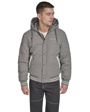 Champion Wool Blend Varsity Puffer With Hood - Gray