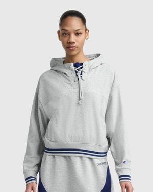 Champion Tackle Lace Front Hoodie, Tonal Embroidered C Logo - Gray