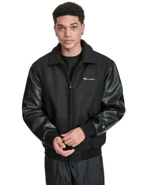 Champion Letterman Varsity Bomber With Faux Leather Sleeves - Black