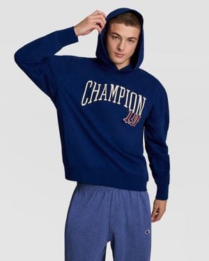 Champion Modern Retro Washed Hoodie, C Logo - Blue