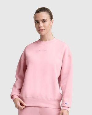 Champion Powerblend Crewneck Sweatshirt, Embroidered Script Logo - Pink