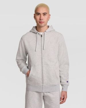 Champion Powerblend Full-Zip Hoodie, C Logo - Gray