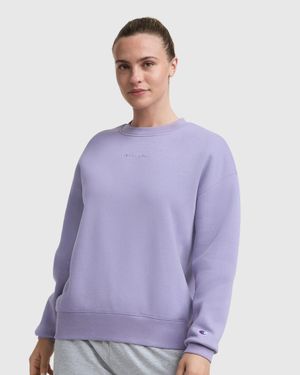 Champion Powerblend Crewneck Sweatshirt, Embroidered Script Logo - Purple