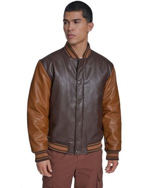 Champion Faux Leather Varsity Jacket - Brown
