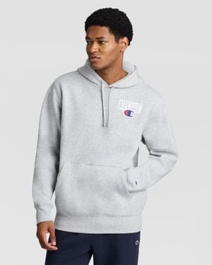Champion Fleece Hoodie, Left Chest Graphic - Gray