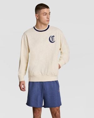 Champion Modern Retro Washed Crew Sweatshirt, C Logo - White