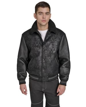 Champion Faux Shearling Varsity Jacket - Black