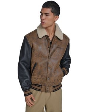 Champion Faux Shearling Varsity Jacket - Brown