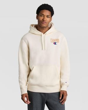 Champion Fleece Hoodie, Left Chest Graphic - Natural
