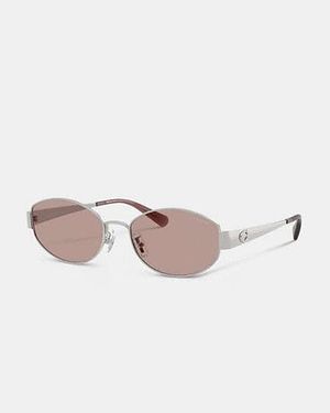 COACH C Hardware Metal Narrow Oval Sunglasses - Black