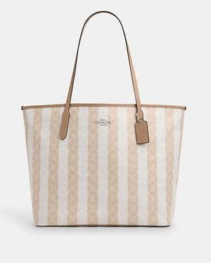 COACH Large City Tote Bag With Stripe - Black