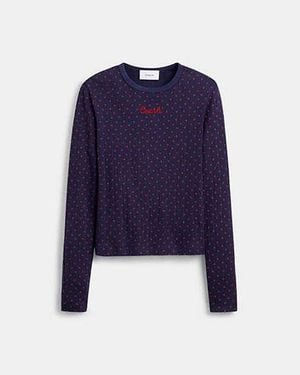 COACH Langärmeliges Figurbetontes Rundhalsshirt Aus Bio-Baumwolle Für Frauen - Blau