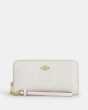 COACH Cartera Con Cremallera Perimetral Larga De Lona De Firma En Blanco