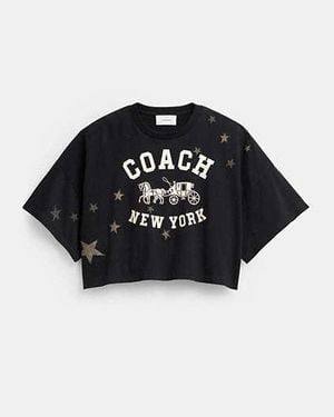 COACH Star Kurzarm Weites Kurzgeschnittenes Rundhalsshirt Aus Bio-Baumwolle Für Frauen - Schwarz