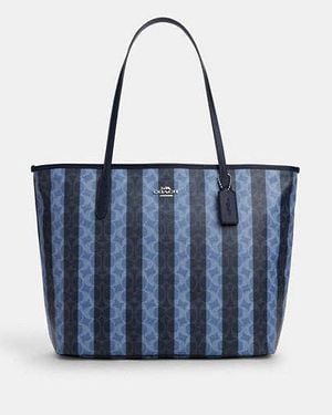COACH Large City Tote Bag With Stripe - Blue