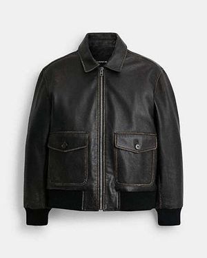 COACH Loveworn Leather Bomber Jacket - Black