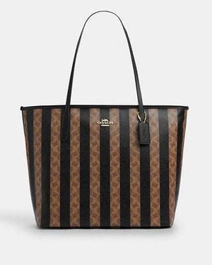 COACH Large City Tote Bag With Stripe - Black