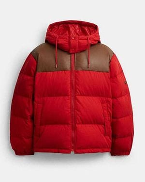 COACH Mixed Material Down Jacket - Red