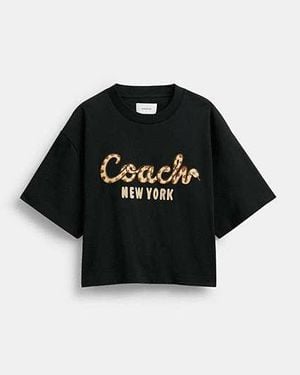 COACH New Year Snake Script Cropped T Shirt In Organic Cotton - Black