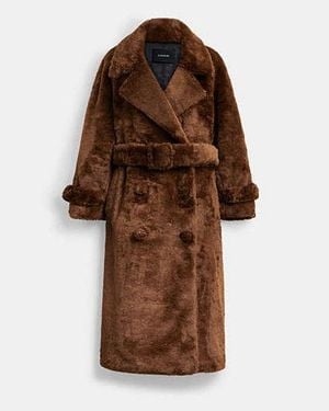 COACH Abrigo Teddy De Pelo Sintético En Poliéster Reciclado En Castaño, Talla - Negro