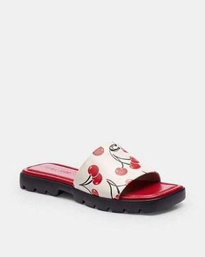 COACH Florence Sandal With Cherry Print - Black