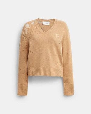 COACH Loved Long Sleeve V-Neck Jumper - Black