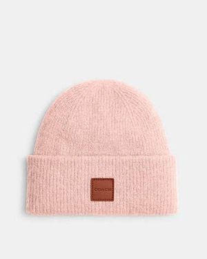 COACH Knit Beanie With Leather Patch - Black