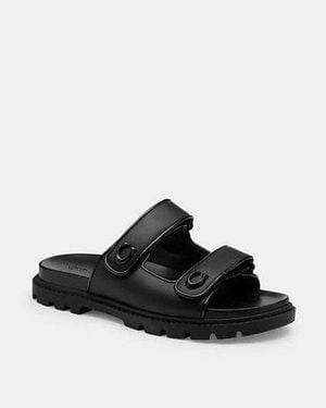 COACH Double Band Flat Sandals - Black