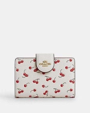 COACH Medium Corner Zip Wallet With Cherry Print - Black