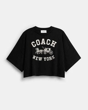 COACH Kurzärmeliges Weites Kurzgeschnittenes Rundhalsshirt Aus Biobaumwolle Für Frauen - Schwarz