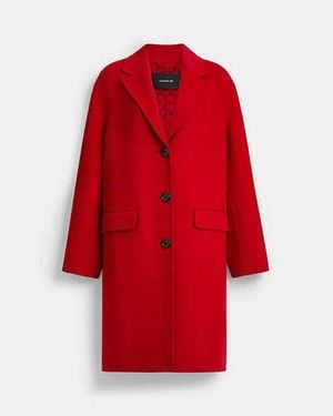 COACH Abrigo De Lana Reversible De Un Solo Pecho En, Talla Mediano - Rojo